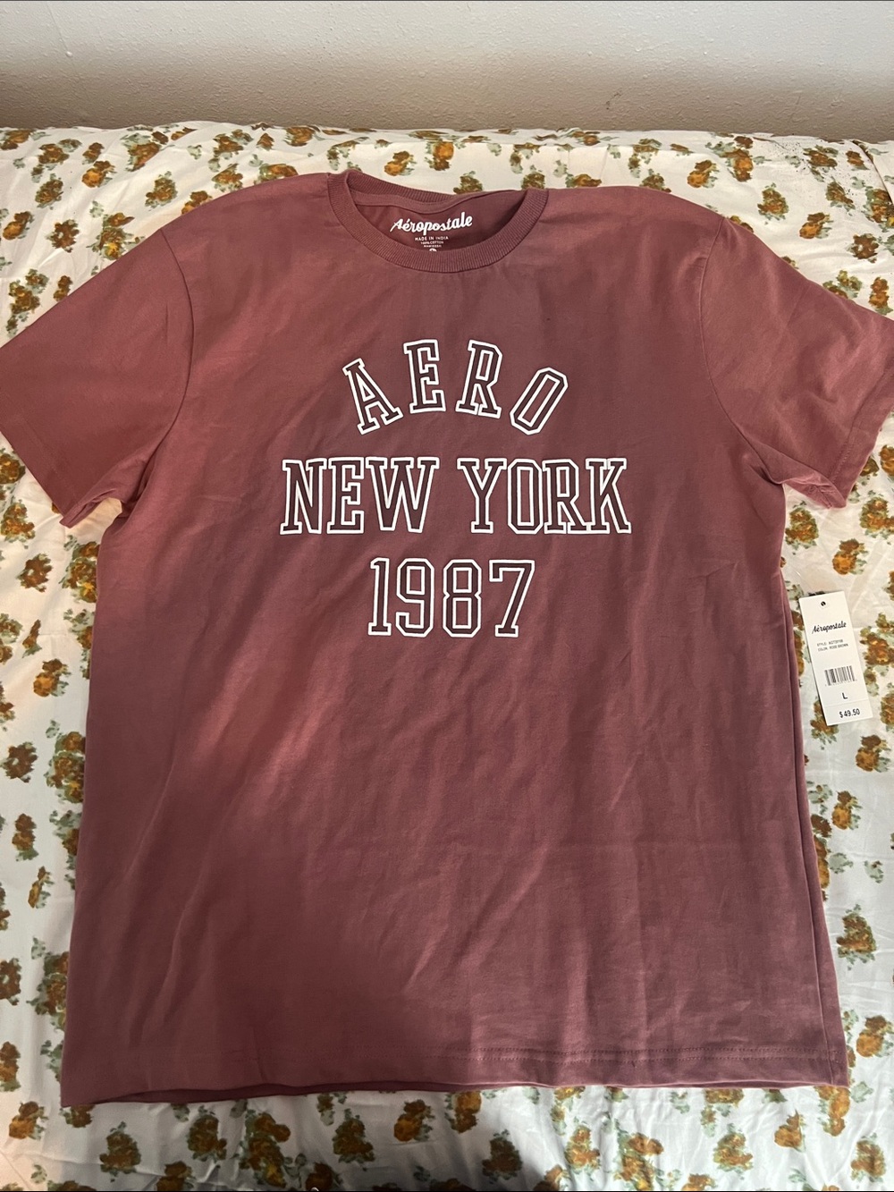 Aeropostale Rose-Mauve 'AERO NEW YORK 1987' Short Sleeve Tee